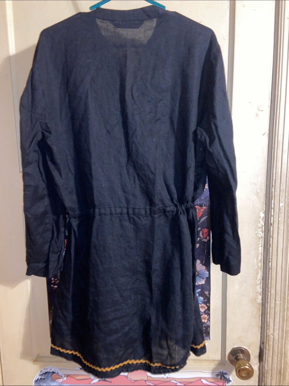 ZARA BLACK LINEN MINI DRESS Mustard Detail Loose Tunic Fit EUC - Picture 5 of 6
